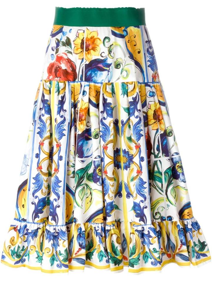 Dolce & Gabbana Majolica Print Pleated Skirt, Women's, Size: 44, Cotton