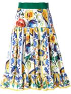 Dolce & Gabbana Majolica Print Pleated Skirt, Women's, Size: 44, Cotton