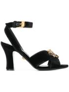 Versace Crystal Medusa Velvet Sandals - Black
