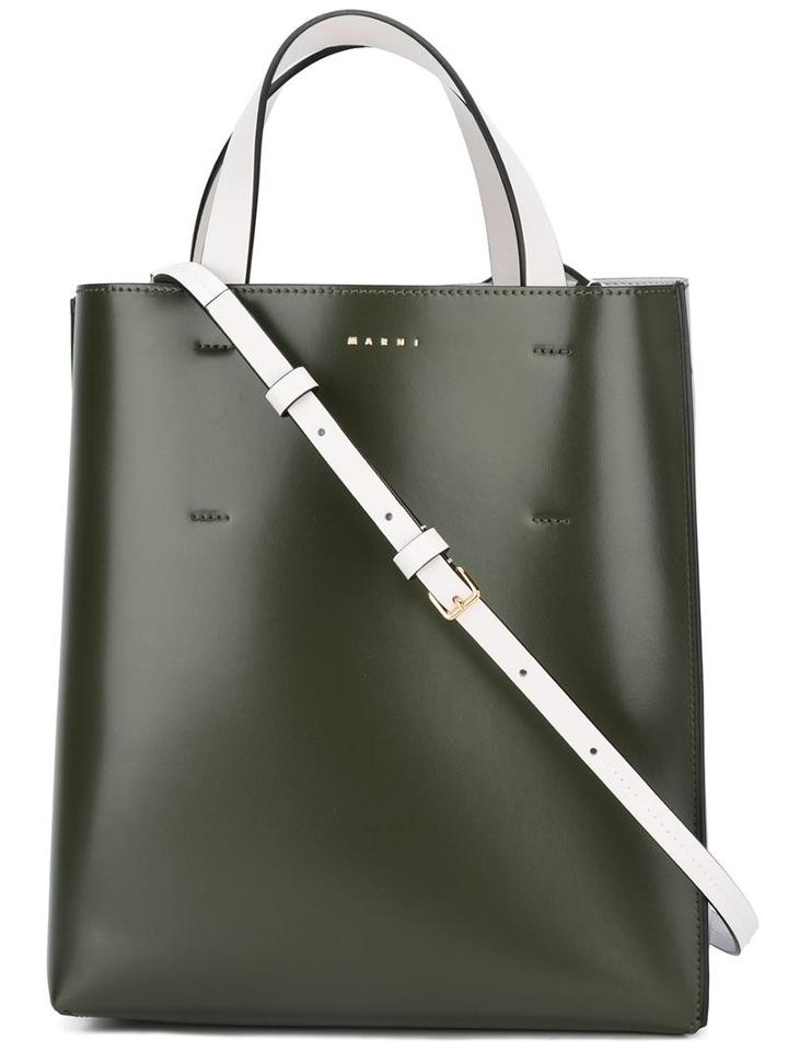 Marni Small 'museo' Tote, Women's, Green, Calf Leather/cotton