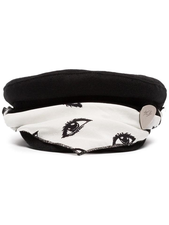 Rockins Black And White Eye Print Scarf Wool Hat