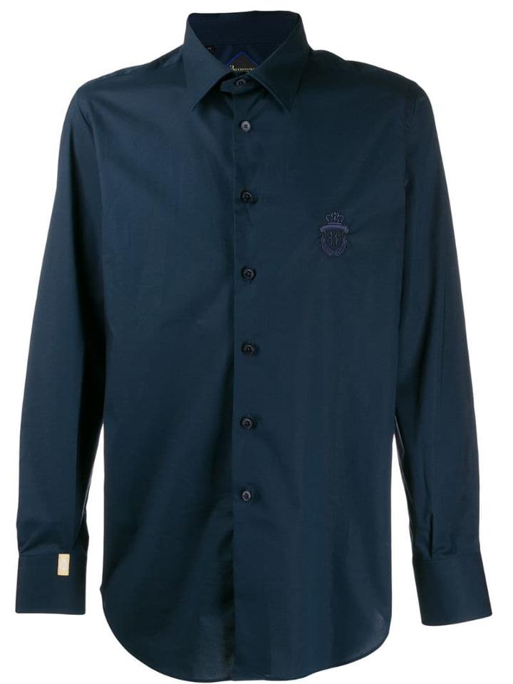 Billionaire Embroidered Crest Button-up Shirt - Blue