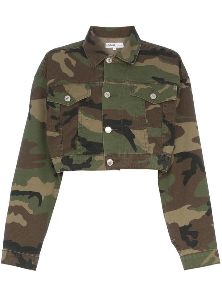 Re/done Cropped Camouflage Cotton-blend Jacket - Green
