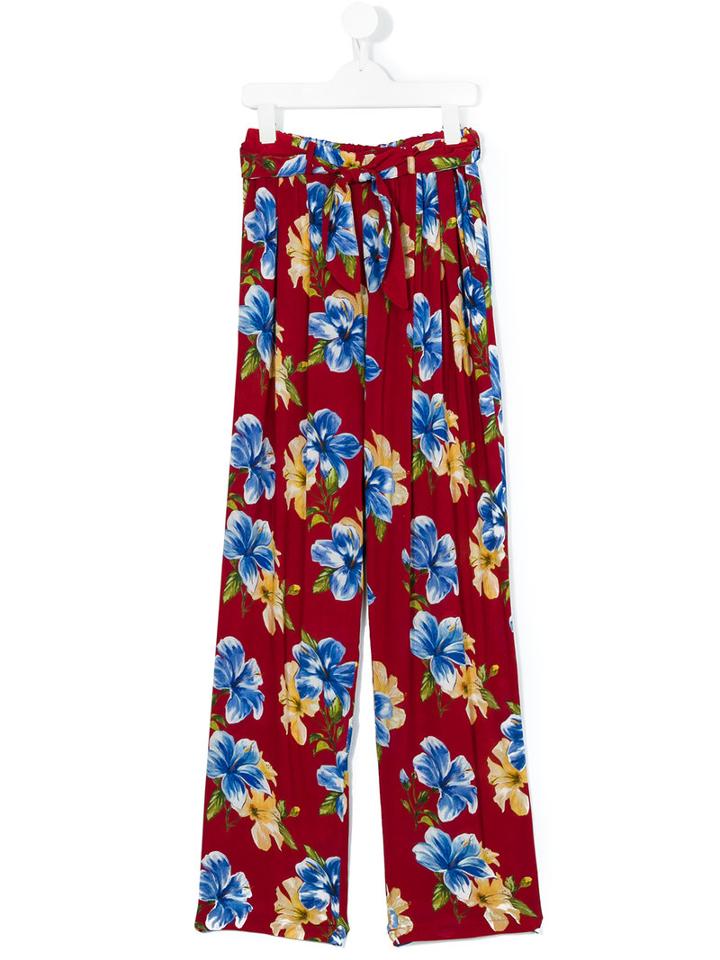 Lapin House - Floral Print Straight Trousers - Kids - Viscose - 14 Yrs, Girl's, Red