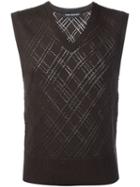 Neil Barrett Prince Of Wales Sleeveless Sweater, Men's, Size: Large, Brown, Wool