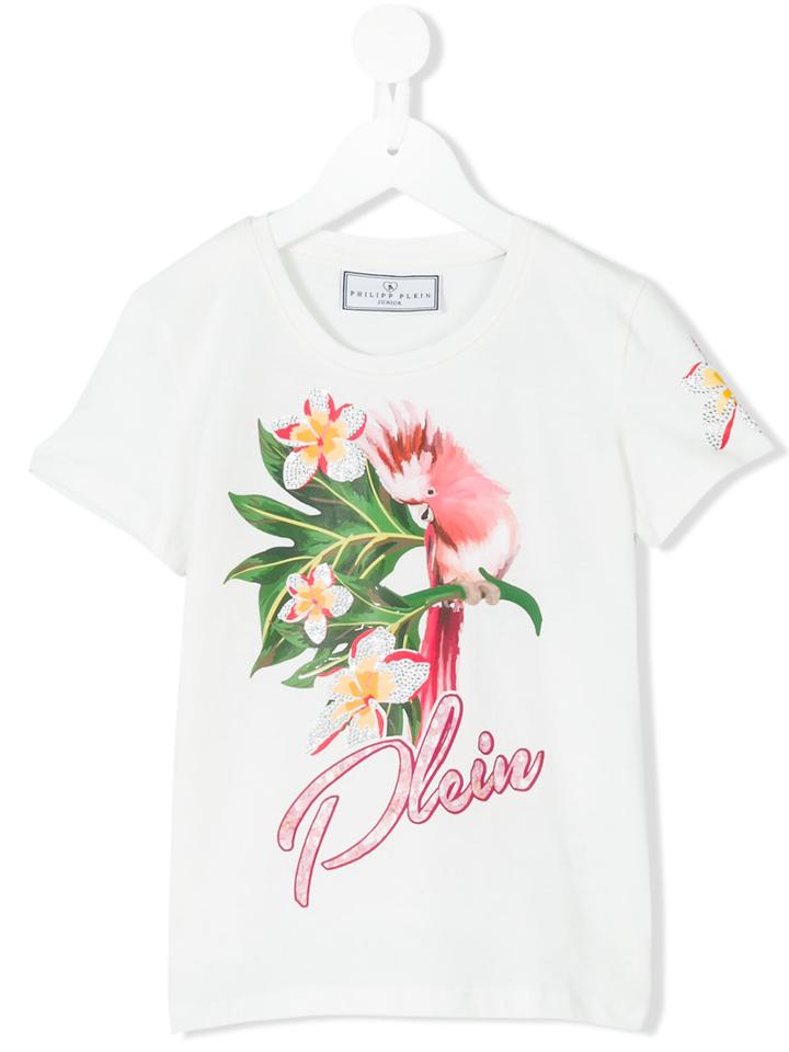 Philipp Plein Kids Floral Print T-shirt, Girl's, Size: 10 Yrs, White
