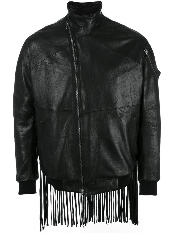 Julius Fringed Leather Bomber Jacket, Men's, Size: 2, Black, Lamb Nubuck Leather/cupro/cotton/polyurethane