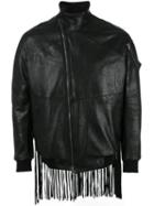 Julius Fringed Leather Bomber Jacket, Men's, Size: 2, Black, Lamb Nubuck Leather/cupro/cotton/polyurethane