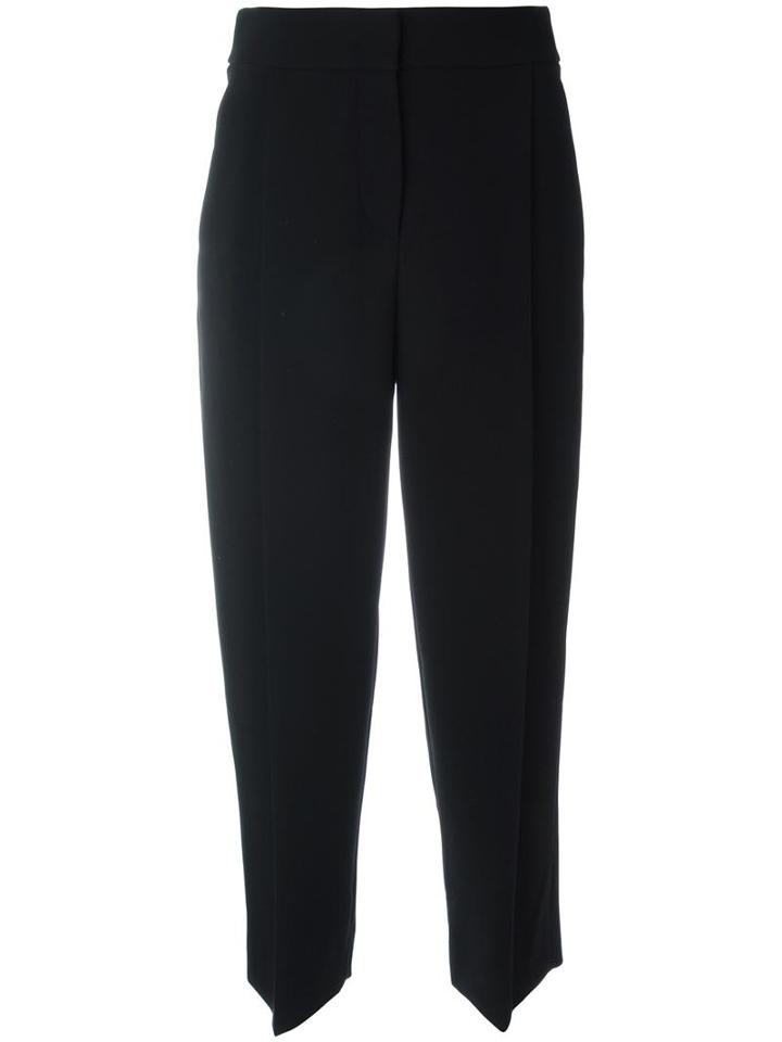 Giorgio Armani Pleated Front Cropped Pants, Women's, Size: 42, Black, Polyester/spandex/elastane/triacetate