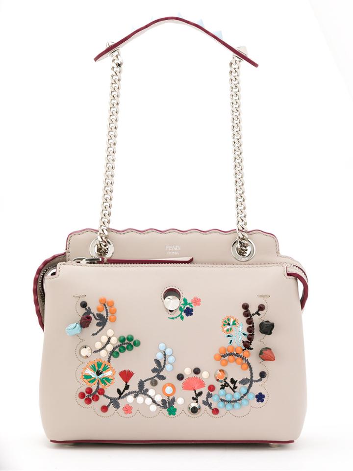 Fendi Embroidered Dotcom Shoulder Bag - Nude & Neutrals