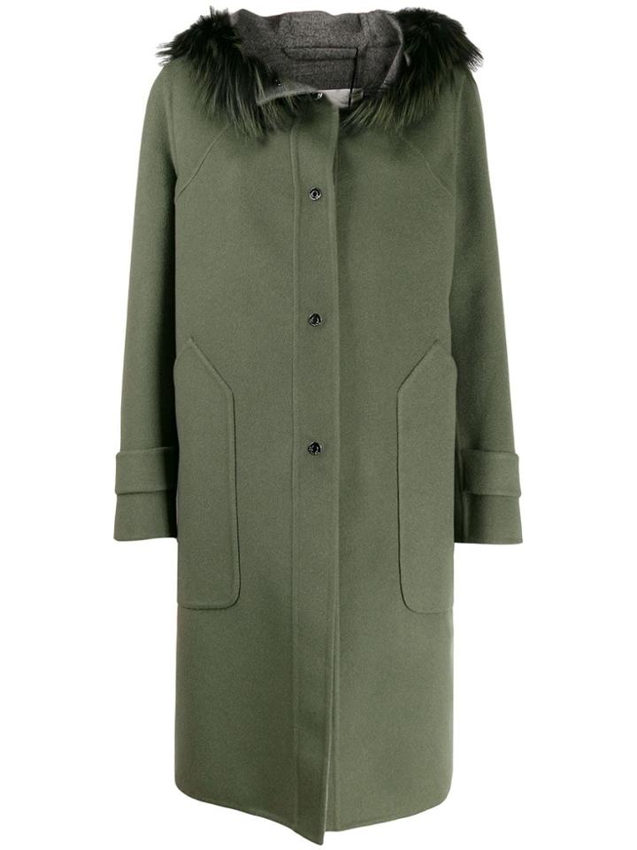 Manzoni 24 Fur Trim Hooded Coat - Green
