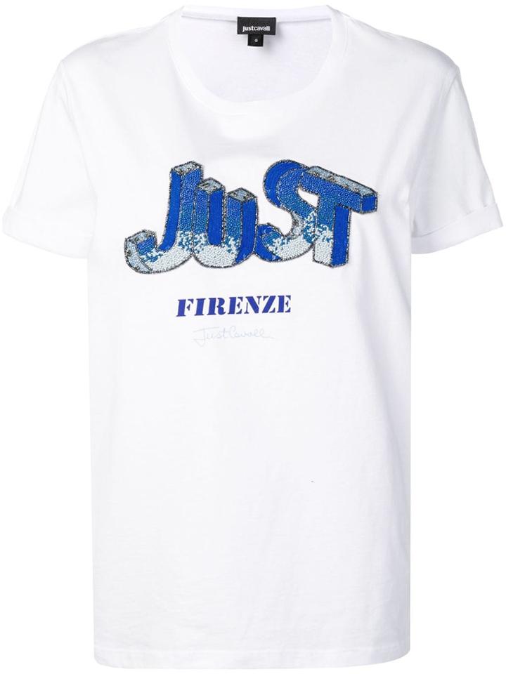 Just Cavalli Bead Embroidered T-shirt - White