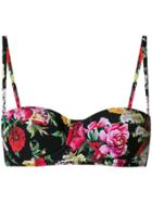 Dolce & Gabbana Rose Print Balcony Bikini Top - Black