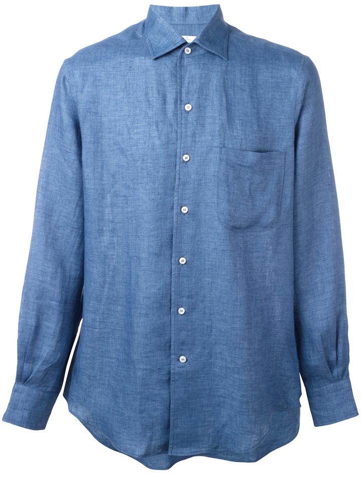Loro Piana Plain Shirt, Men's, Size: Medium, Blue, Linen/flax