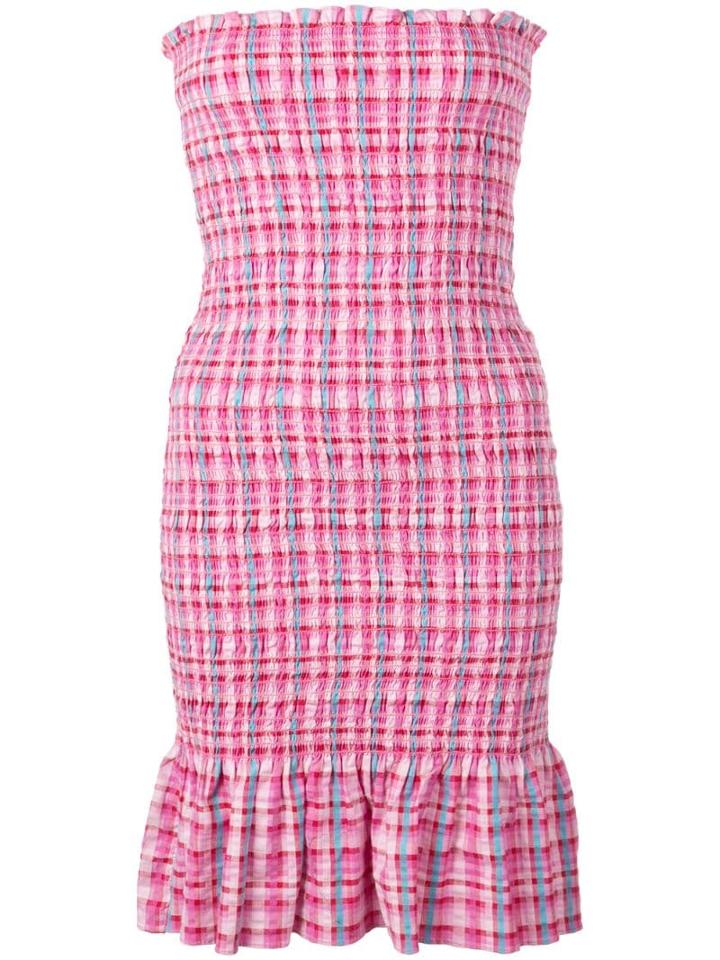 Callipygian Seersucker Plaid Smocked Dress - Pink