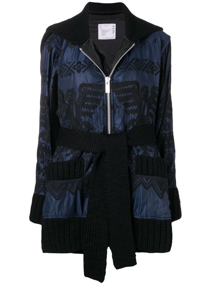 Sacai Embroidered Knit Trim Jacket - Blue