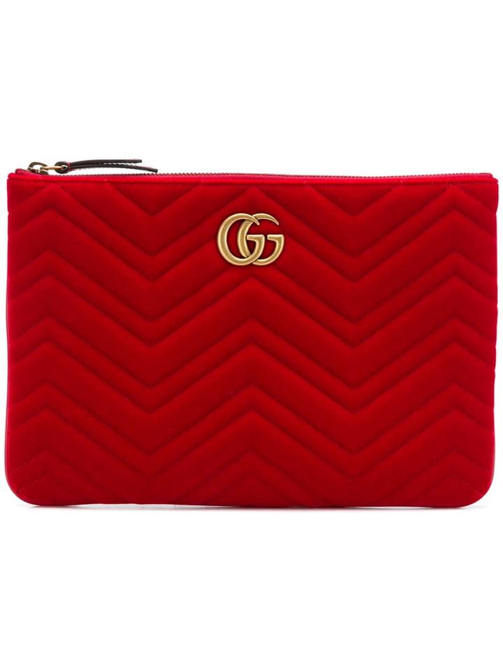 Gucci Gg Marmont 2.0 Matelassé Velvet Clutch - Red