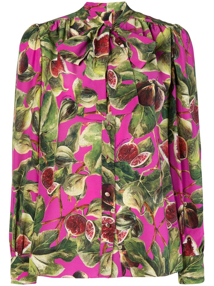 Dolce & Gabbana Fig Print Pussy Bow Shirt - Pink & Purple