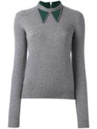 No21 Embellished Collar Pullover, Women's, Size: 42, Grey, Virgin Wool/cashmere/acetate/metallic Fibre