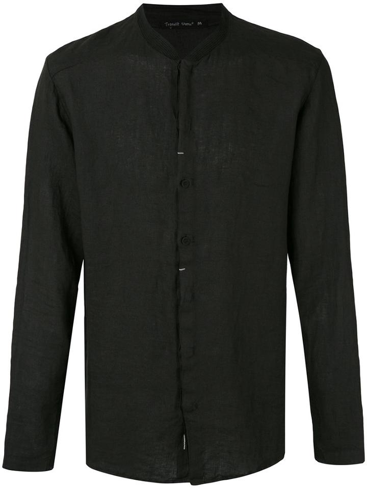 Transit - Mandarin Neck Shirt - Men - Linen/flax - M, Black, Linen/flax