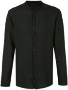 Transit - Mandarin Neck Shirt - Men - Linen/flax - M, Black, Linen/flax