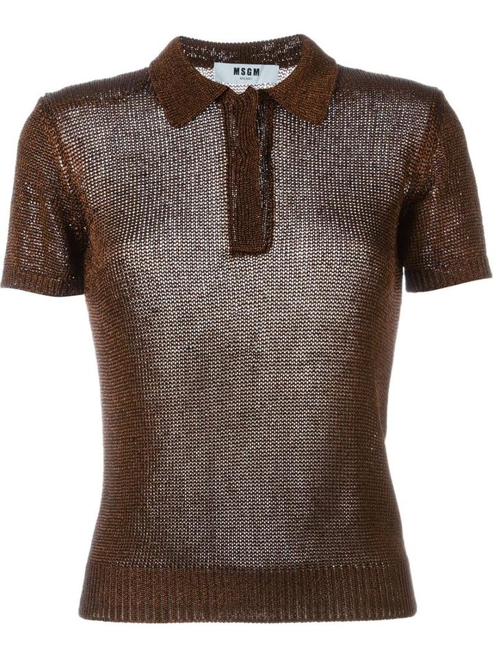 Msgm Metallic Knit Polo Shirt