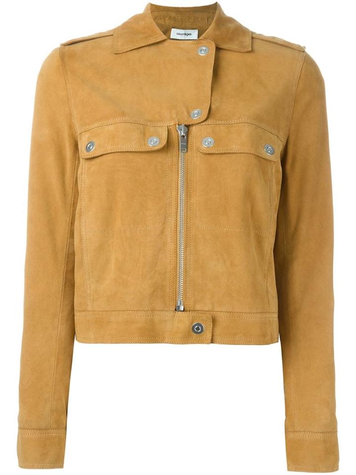 Courrèges Button And Zip Up Biker Jacket, Women's, Size: 38, Brown, Goat Suede/acetate/cupro