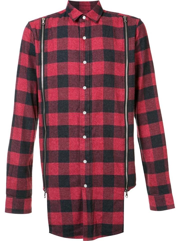 Mostly Heard Rarely Seen Zipped Detailing Plaid Shirt, Men's, Size: Small, Red, Cotton