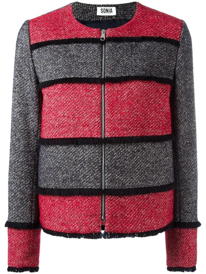 Sonia By Sonia Rykiel Striped Cropped Jacket, Women's, Size: 40, Black, Cotton/acrylic/polyamide/alpaca