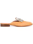 Santoni Beaded Trim Slippers - Nude & Neutrals