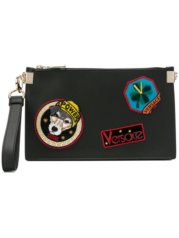 Versace Patch Zipped Pouch - Black