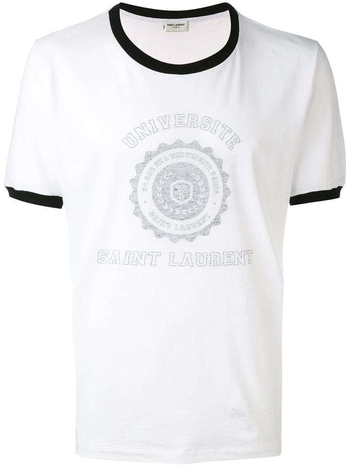 Contrast Trim T-shirt - Men - Cotton - Xl, White, Cotton, Saint Laurent