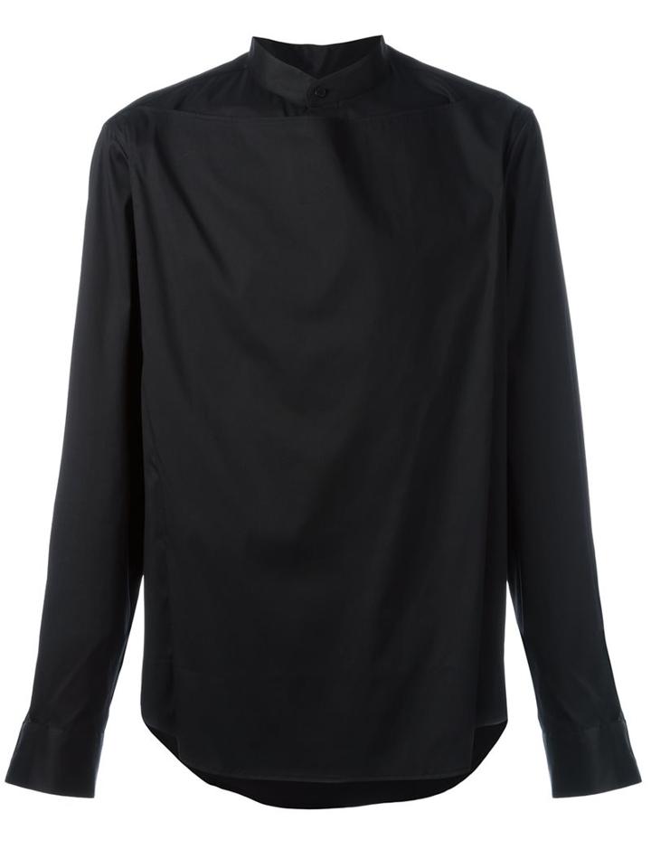 Wooyoungmi Overlay Band Collar Shirt, Men's, Size: 52, Black, Silk/cotton/nylon/spandex/elastane