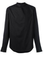 Wooyoungmi Overlay Band Collar Shirt, Men's, Size: 52, Black, Silk/cotton/nylon/spandex/elastane