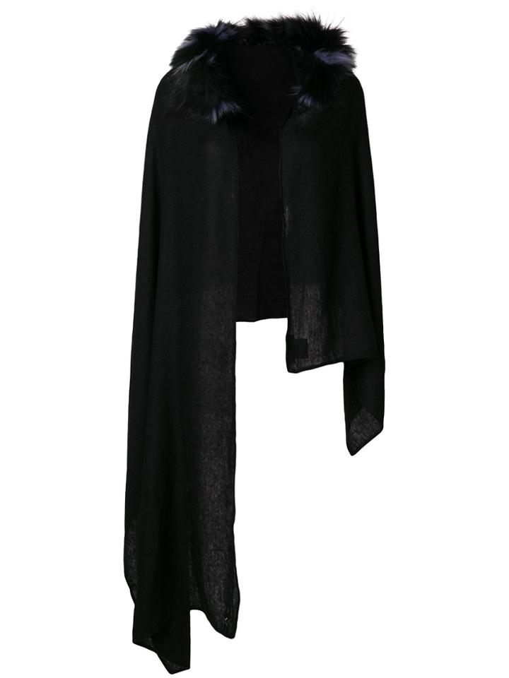 Charlotte Simone Fur Collar Asymmetric Scarf - Black