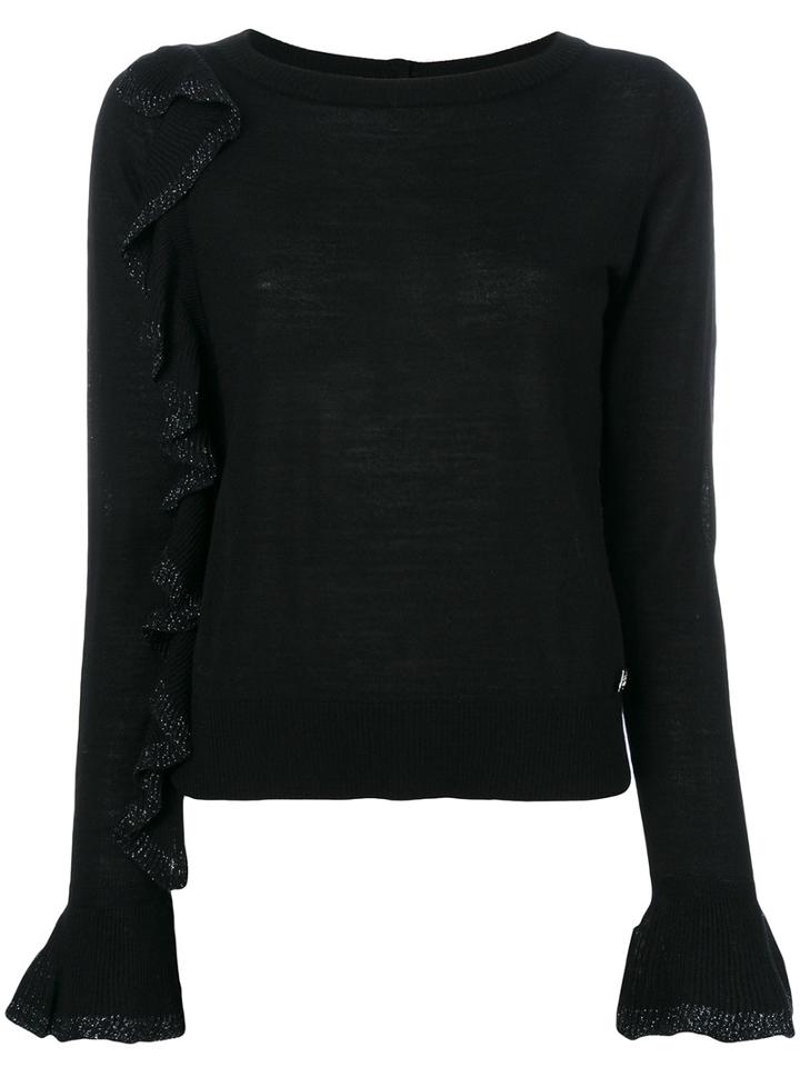 Twin-set - Knitted Metallic Ruffle Top - Women - Acrylic/wool/metal - L, Black, Acrylic/wool/metal