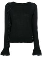 Twin-set - Knitted Metallic Ruffle Top - Women - Acrylic/wool/metal - L, Black, Acrylic/wool/metal