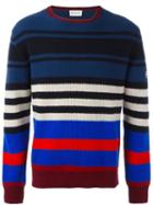 Moncler Contrast Stripe Ribbed Sweater, Men's, Size: Medium, Blue, Virgin Wool