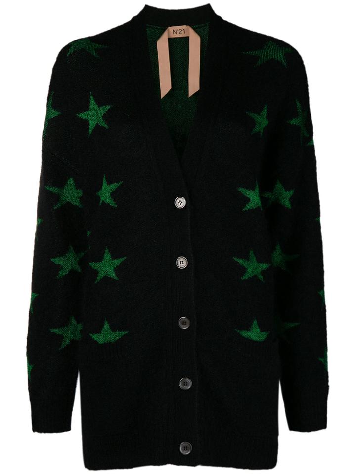 No21 Star Intarsia V-neck Cardigan - Black