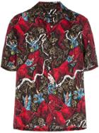Edward Crutchley Dog Print Short Sleeved Silk Shirt - Black