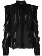 Elie Saab Sheer Stripes Frilled Blouse - Black