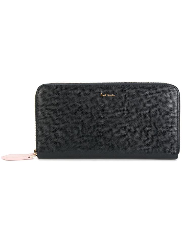 Paul Smith Zip-around Purse With 'artist Stripe' Interior - Black