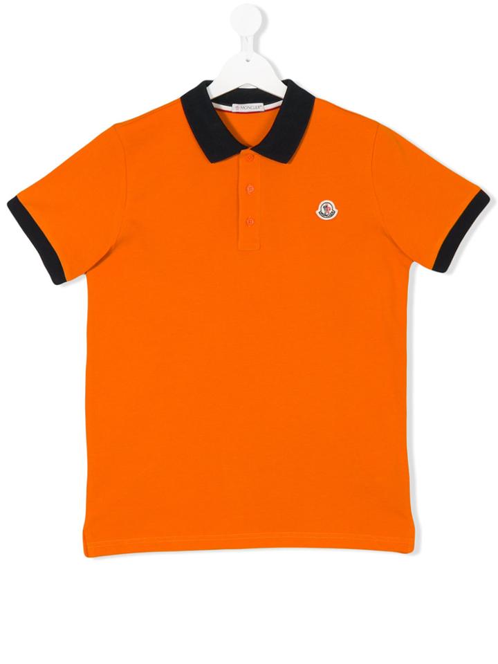 Moncler Kids Teen Contrast Collar Polo Shirt - Yellow & Orange
