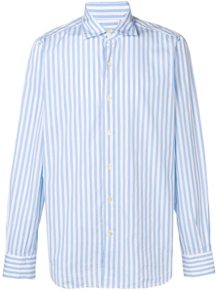 Finamore 1925 Napoli Striped Pointed Collar Shirt - Blue