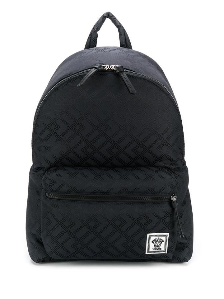 Versace Greca Argyle Print Backpack - Black