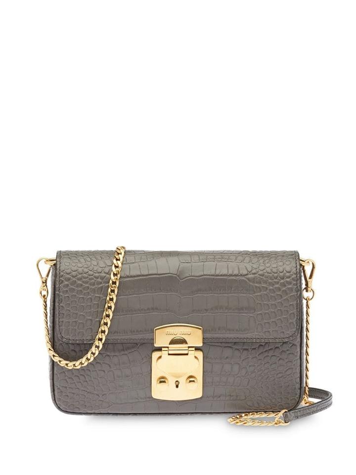 Miu Miu Crocodile-effect Shoulder Bag - Grey