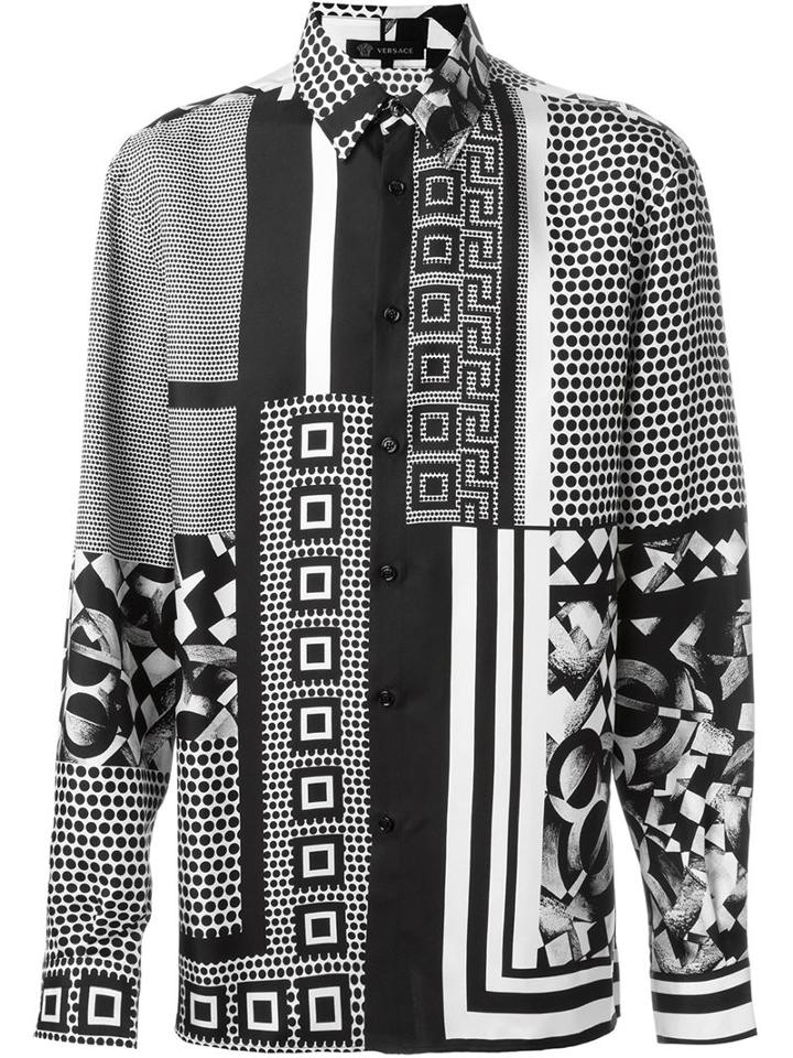 Versace Printed Shirt, Men's, Size: 39, Black, Silk