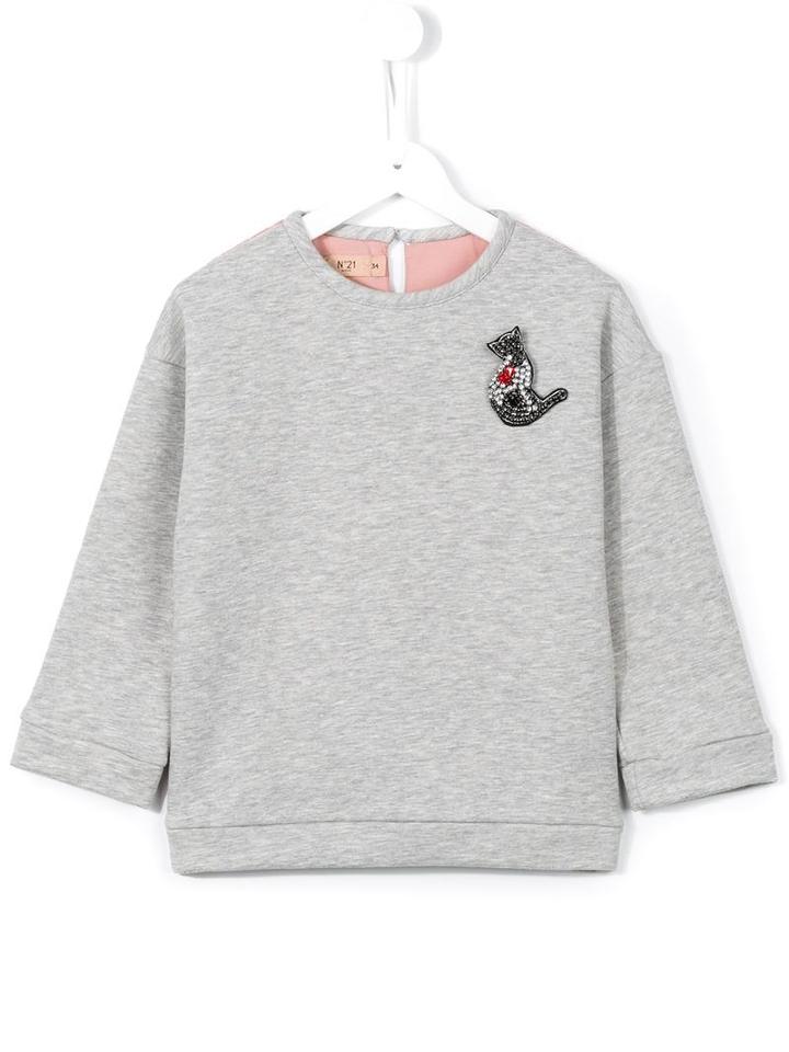 No21 Kids Crystal Cat Patch Sweatshirt, Girl's, Size: 10 Yrs, Grey