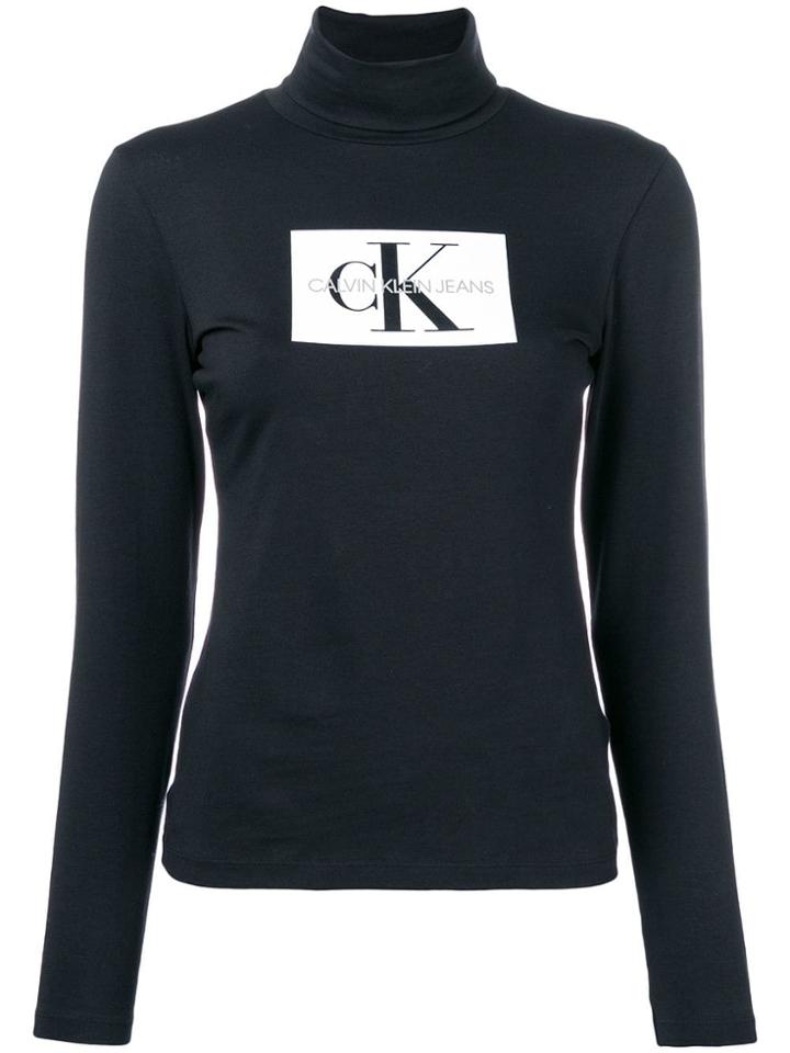 Calvin Klein Jeans Turtleneck Logo Print Top - Black