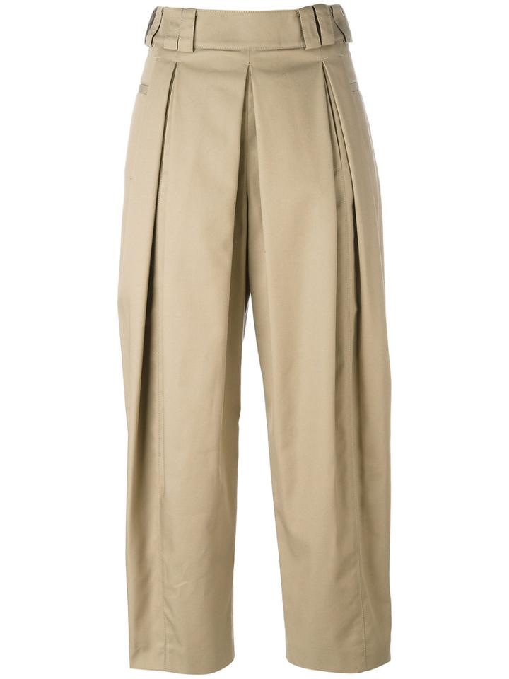 Alexander Wang Pleated Cropped Trousers, Women's, Size: 8, Nude/neutrals, Cotton/polyester
